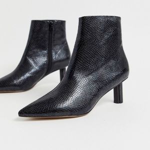 ASOS DESIGN Rapids kitten heel boots in black snake